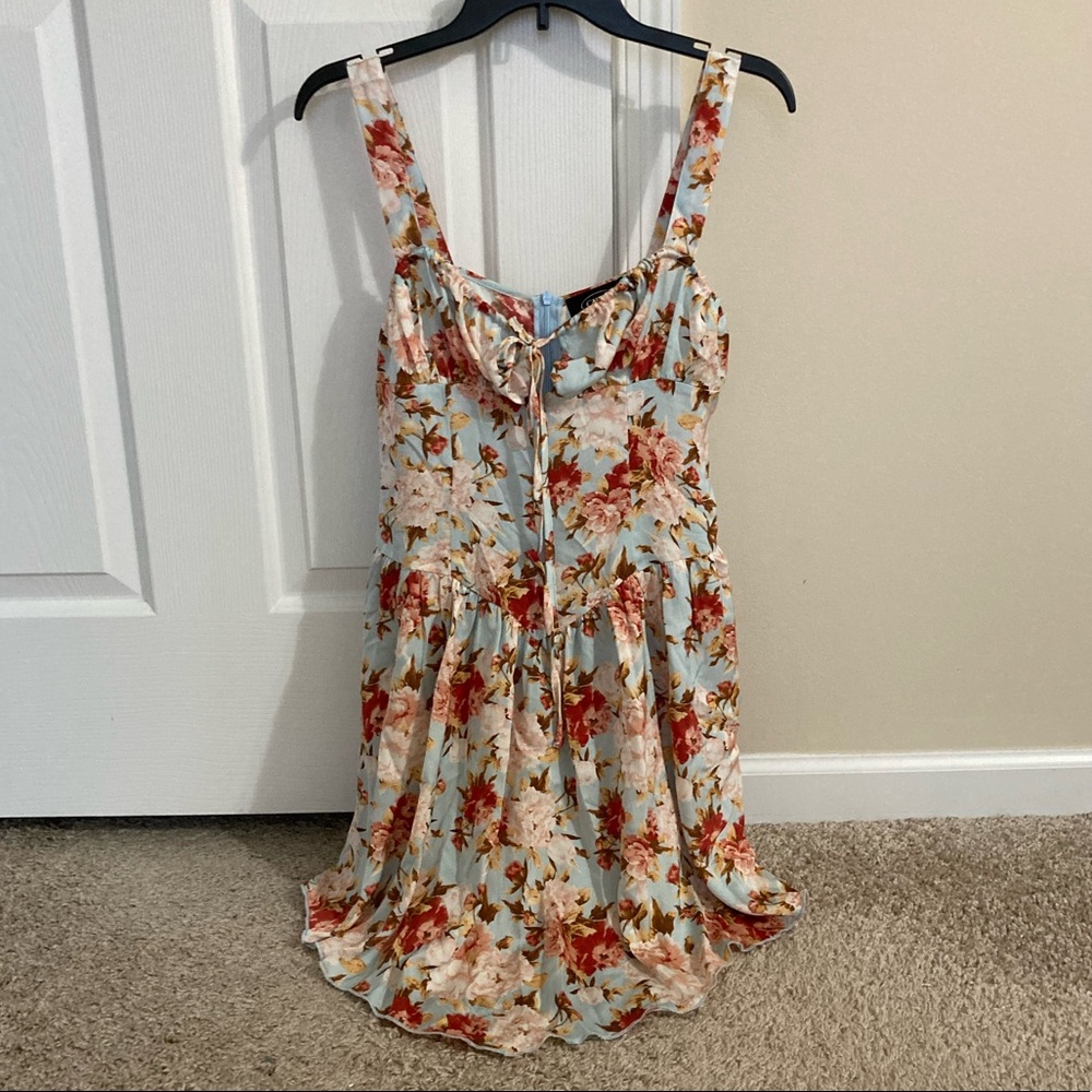 Cider floral lace up front mini dress
